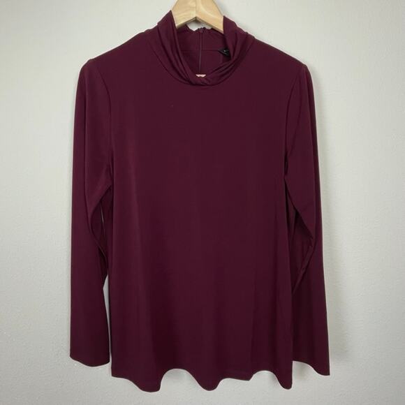 Susan Graver Bordeaux Mock‎ Neck Top M Zip Jersey Knit Long Sleeve Minimalist - Picture 1 of 5